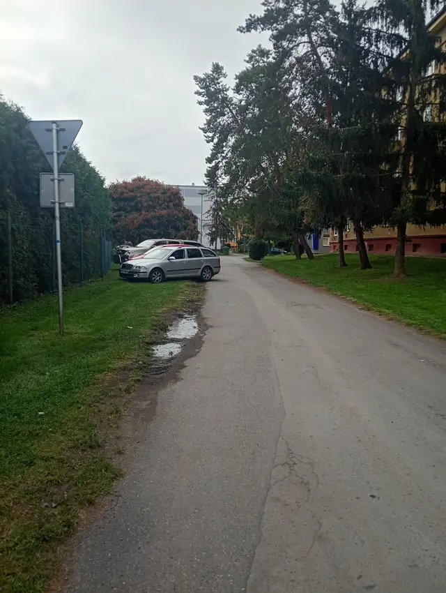 Parkuje se, kde se dá – vznikají bahnité kaluže.